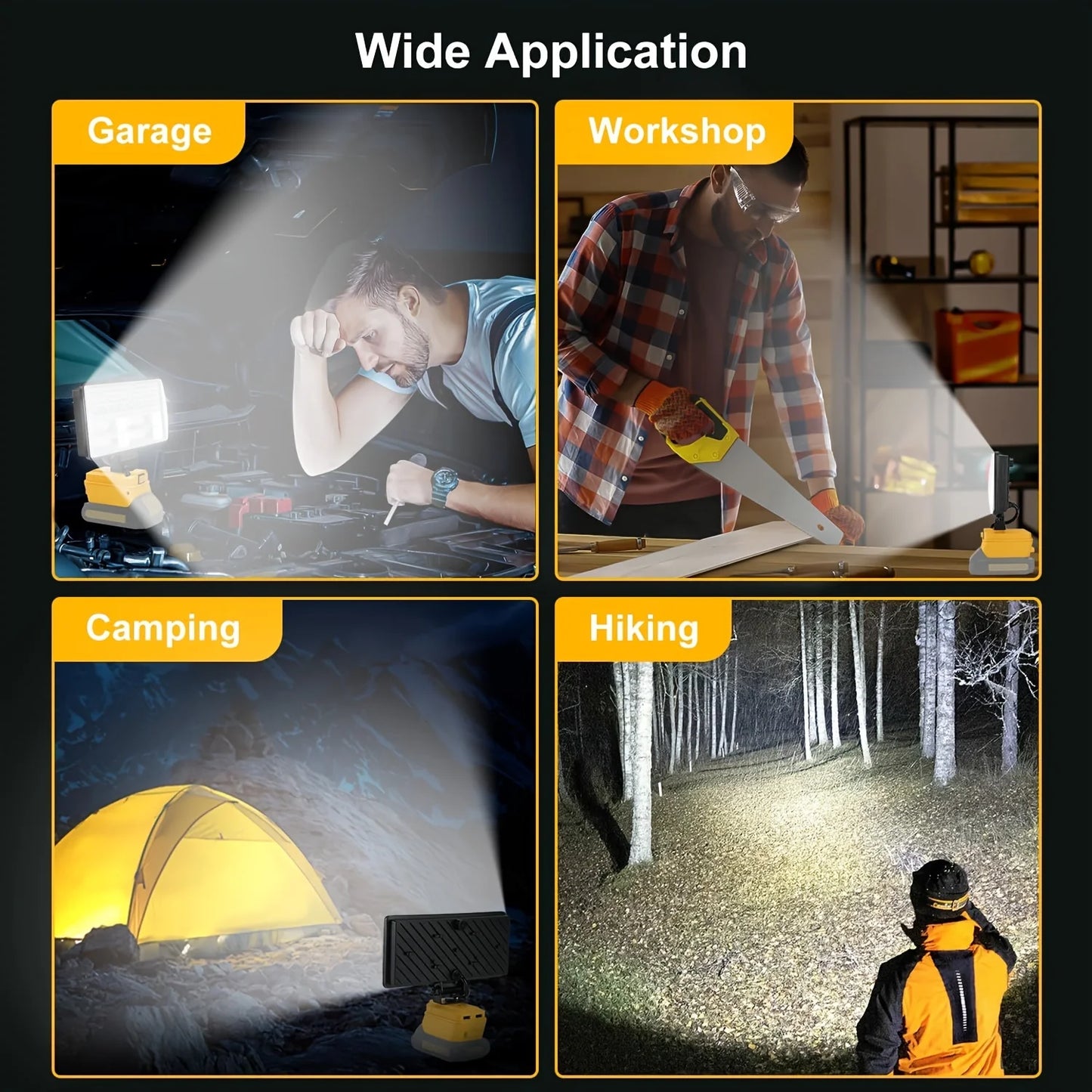 Compatible with DeWalt Lithium-Ion Batteries: Cordless LED Work Light