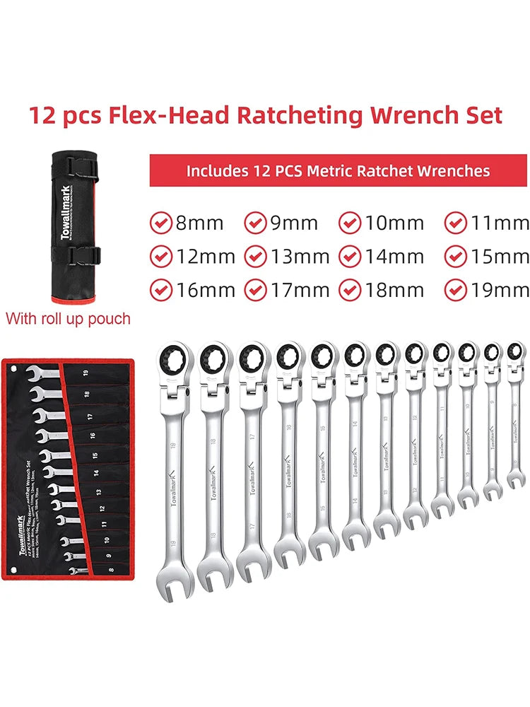 12-Piece Flex-Head Ratcheting Combination Set, Metric