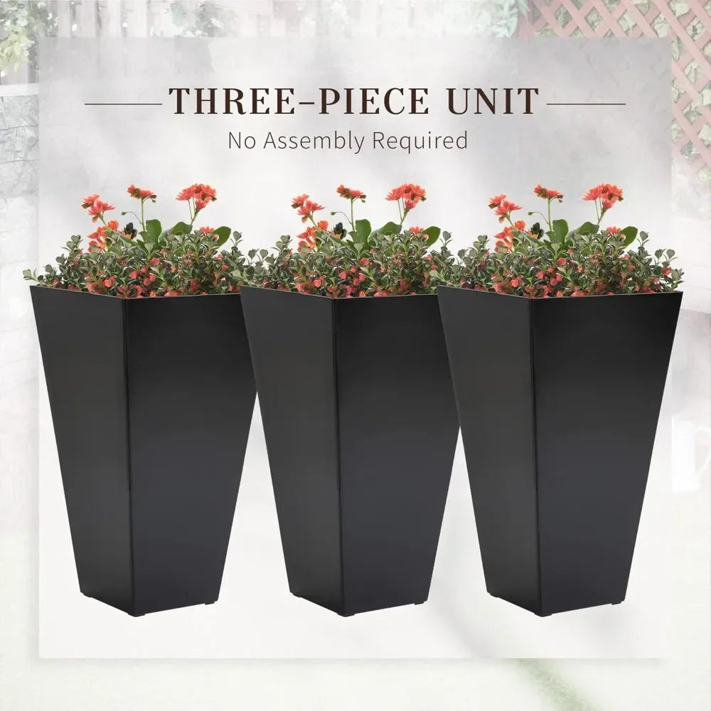 Set of 3 Tall Planters with Drainage Hole