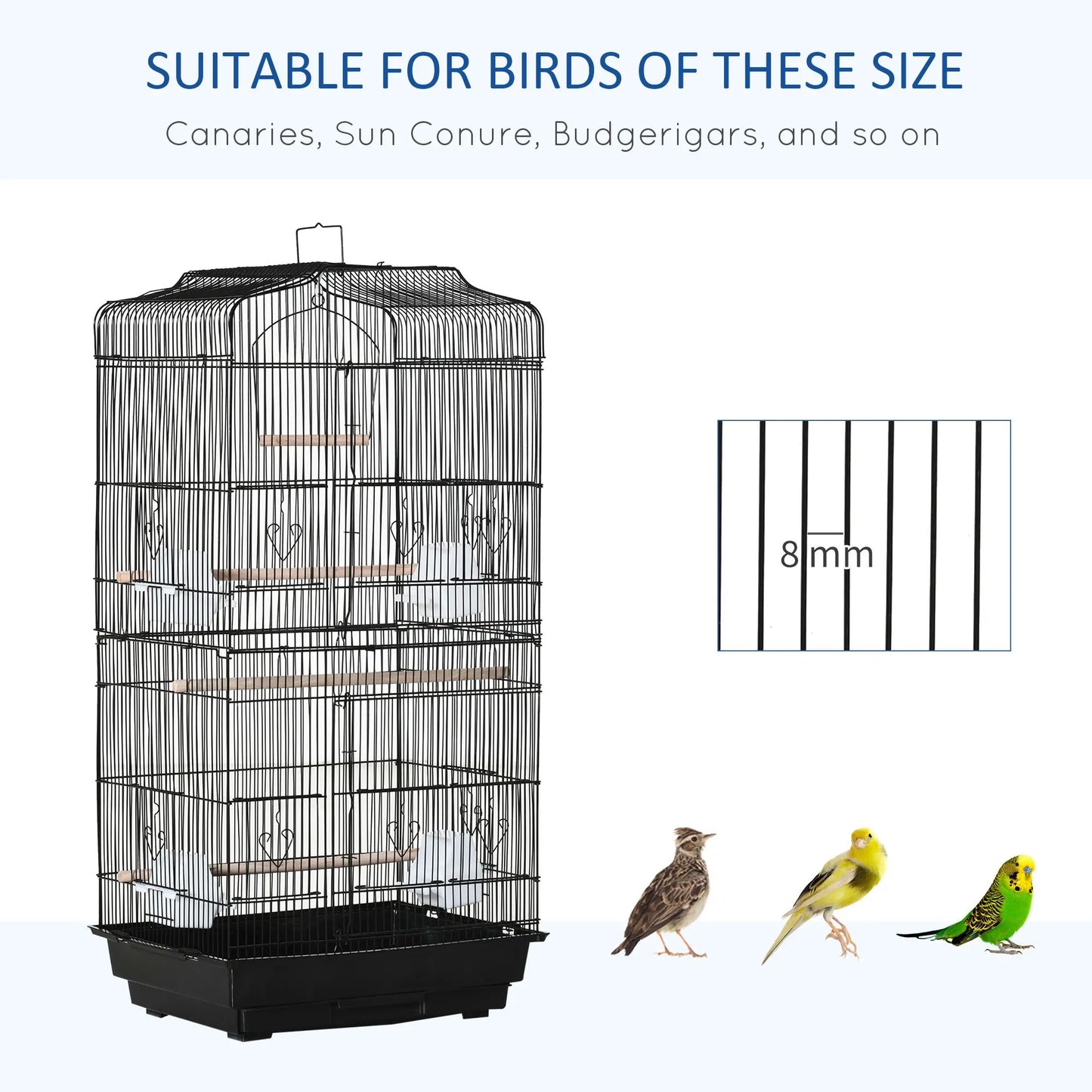 For 36" Bird Cage, Macaw Play House, Cockatoo, Parrot, Finch Flight Cage, 2 Doors Perch, 4 Feeder Pet Supplies, Black