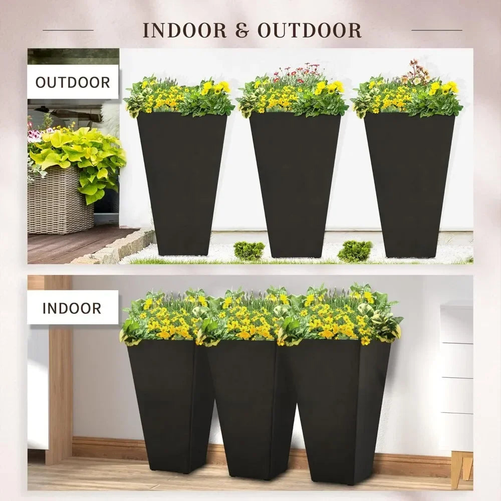 Set of 3 Tall Planters with Drainage Hole