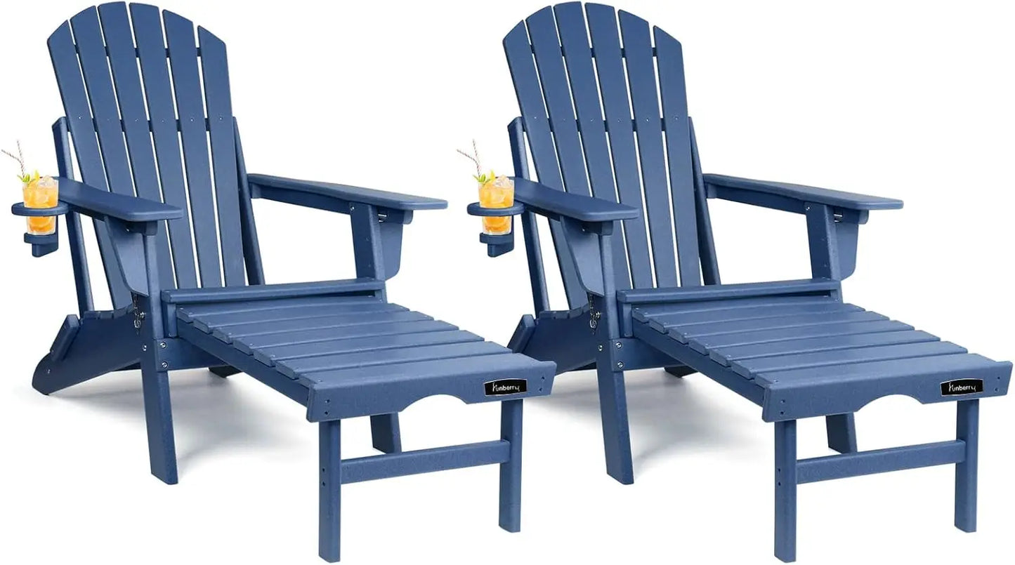Folding Adirondack Chairs Set of 2 with Retractable Ottoman