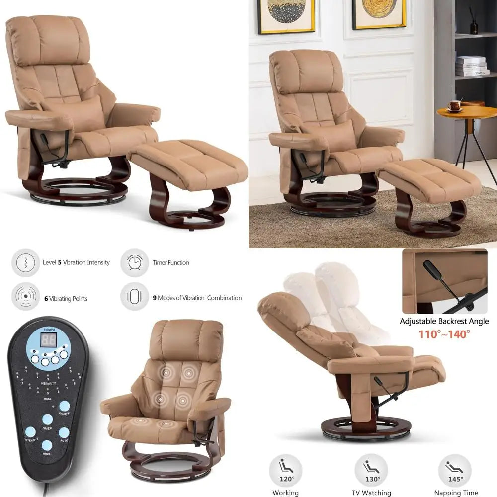 Swivel Recliner Chair with Ottoman and Vibration Massage