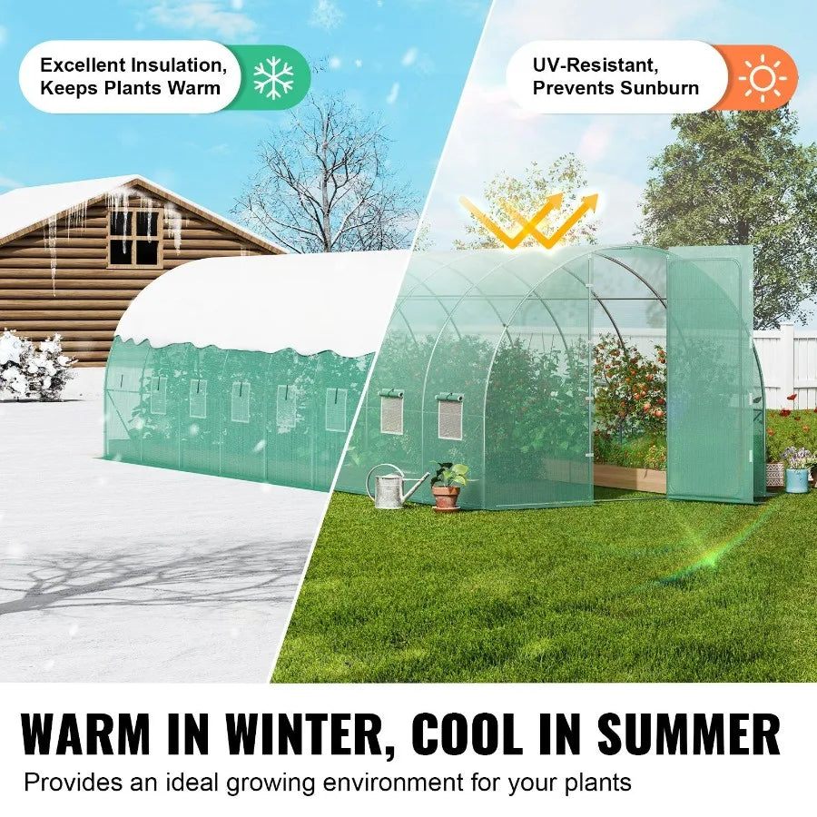 Walkin Tunnel Greenhouse 27.38x9.5x7.38ft Galvanized Frame PE Cover Green