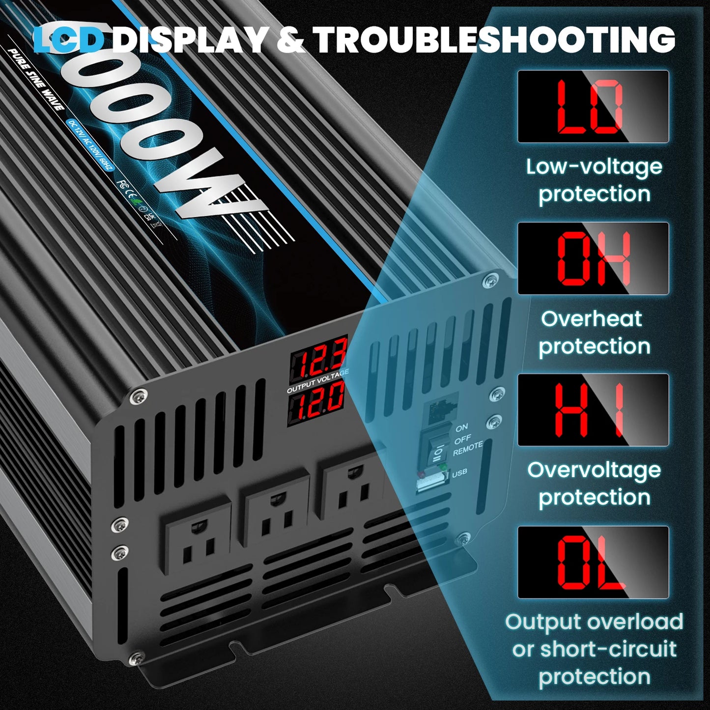 3000W/6000W Automotive Power Inverter DC 12V To AC 110V