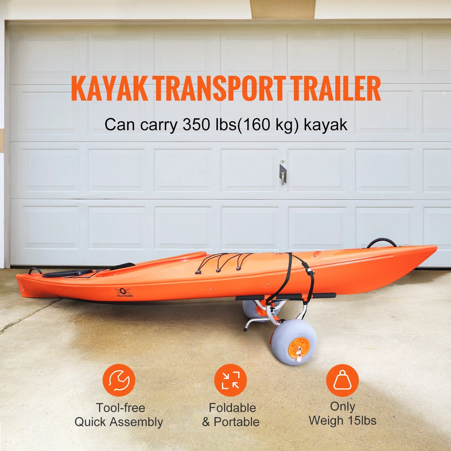 350lbs Kayak / Canoe Trolley Cart with 12'' Tires