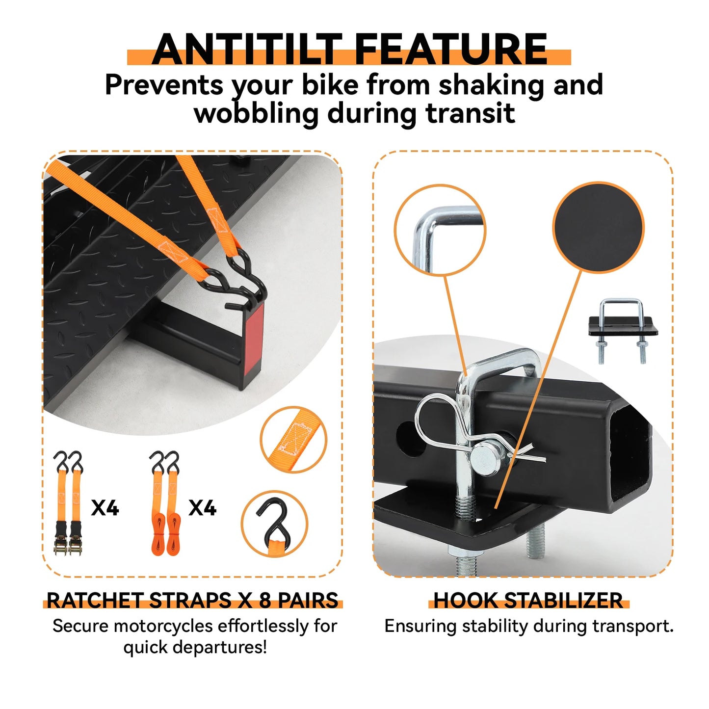 Heavy Carrier for 2 Ebikes Hitch Mount with Ramp