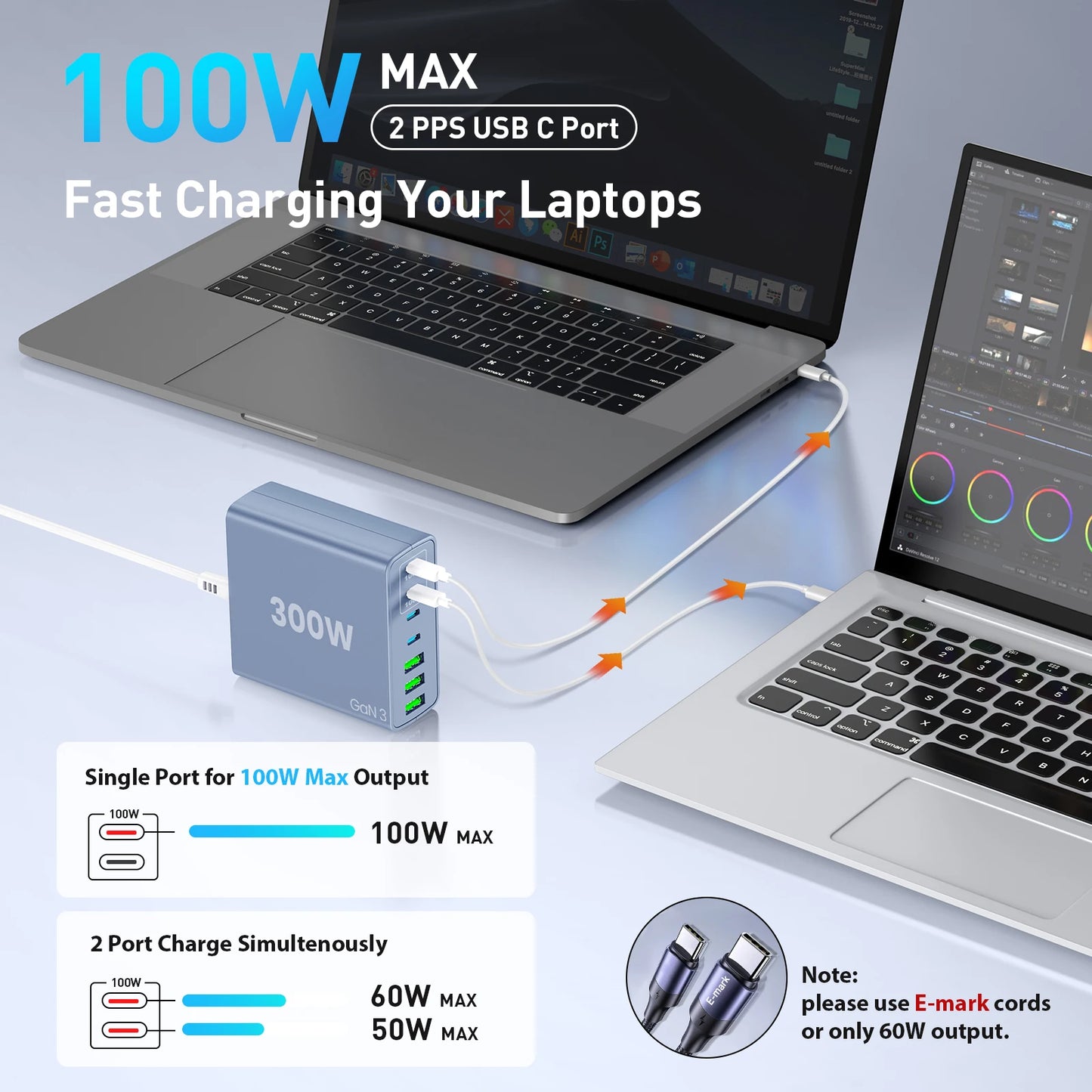 USB C Fast Charger 300 Watt: 7 Port