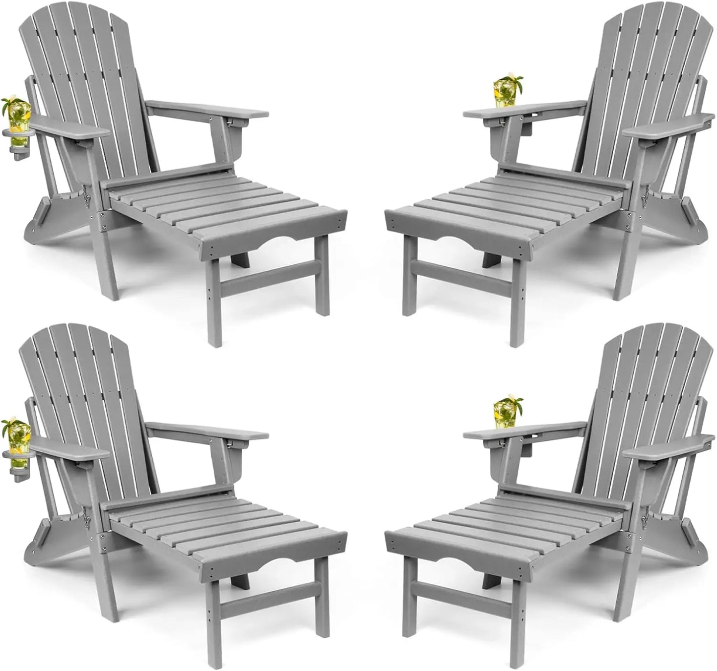 Folding Adirondack Chairs Set of 2 with Retractable Ottoman