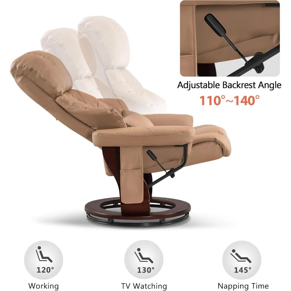 Swivel Recliner Chair with Ottoman and Vibration Massage