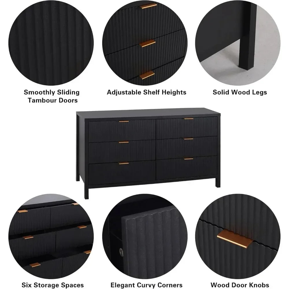 Fluted 6 Drawer Double Dresser