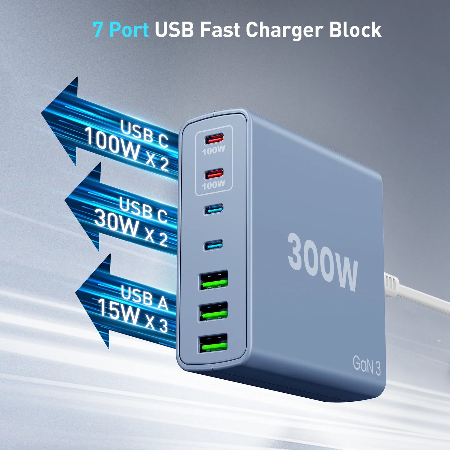 USB C Fast Charger 300 Watt: 7 Port