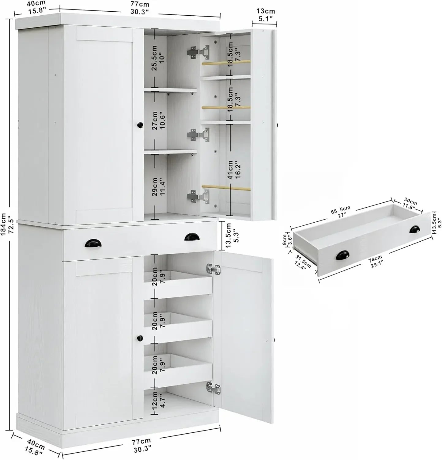 Kitchen Pantry 72" Height