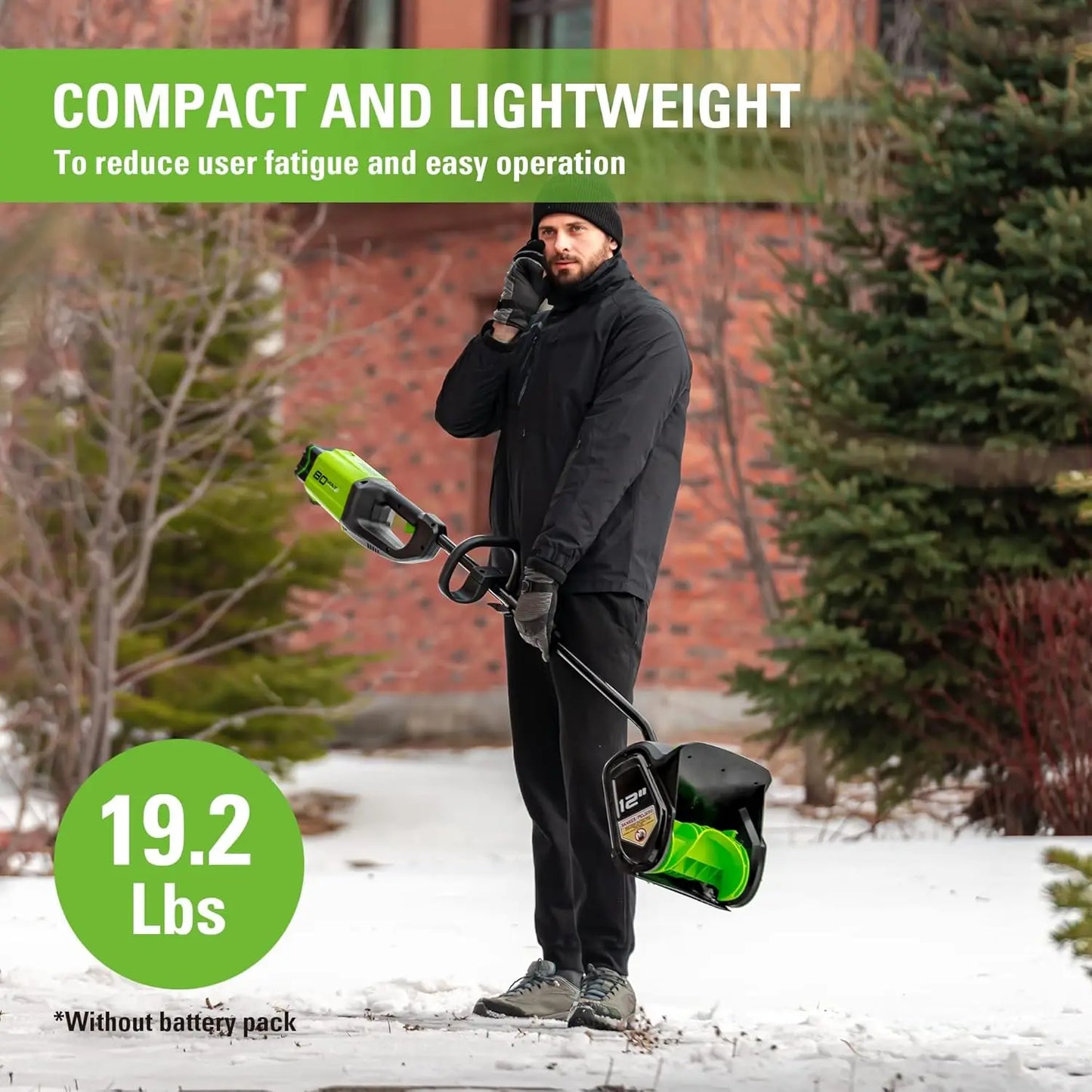 80V 12” Brushless Cordless Snow Shovel, 2.0Ah Battery and Charger Included