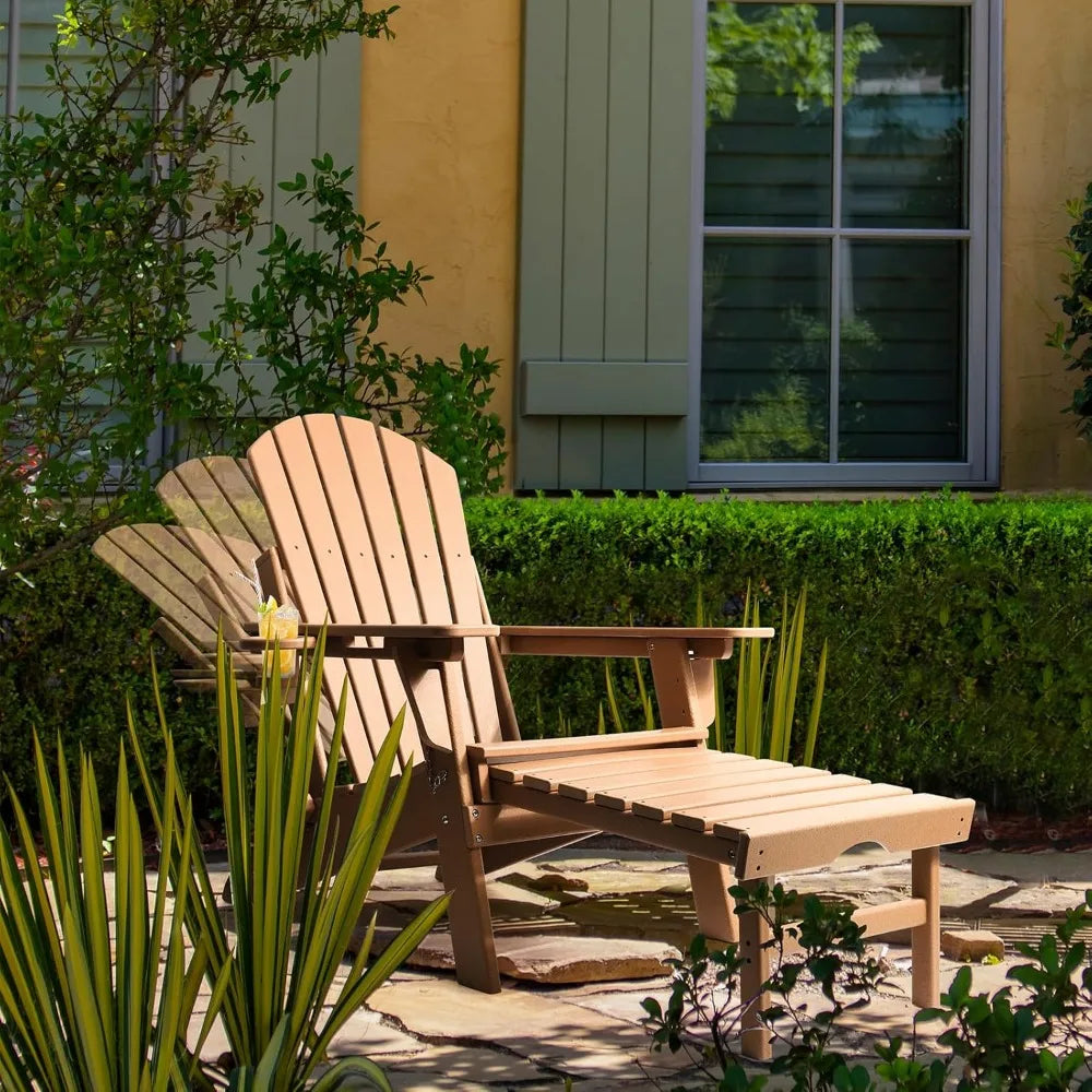 Folding Adirondack Chairs Set of 2 with Retractable Ottoman