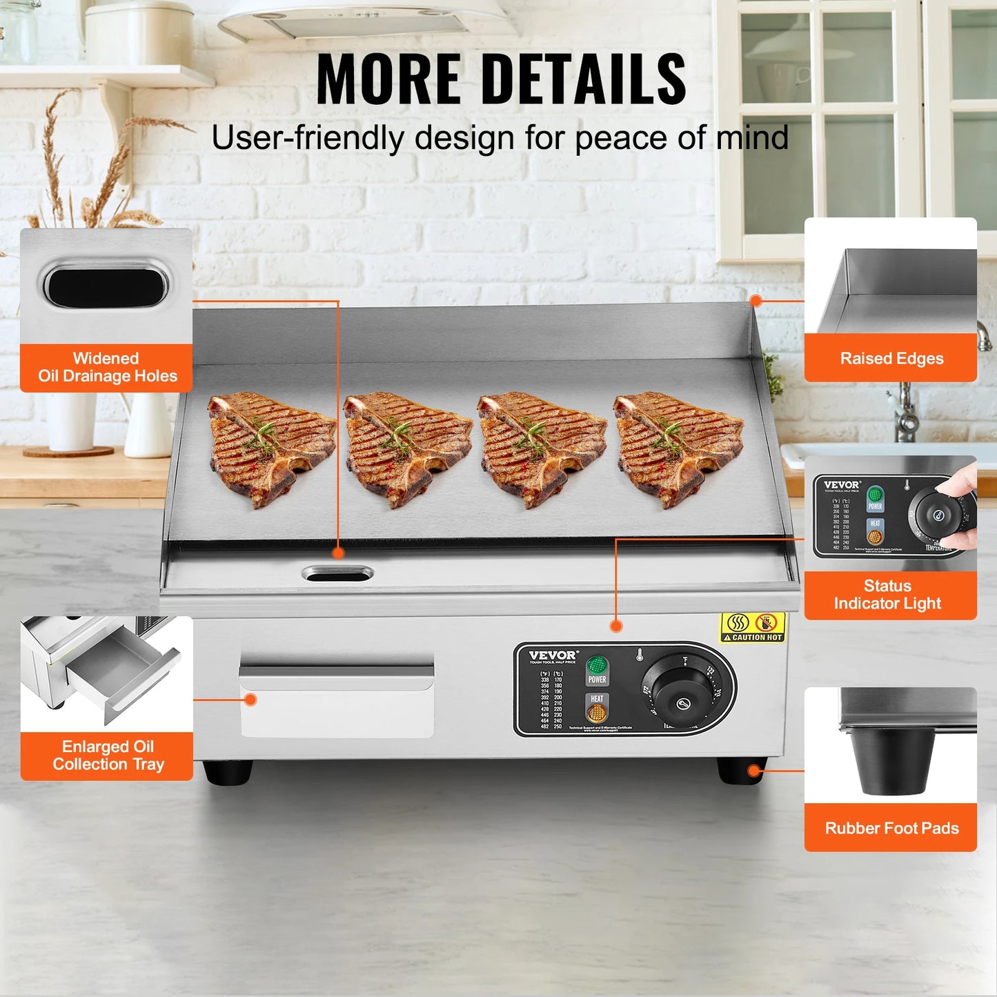 1700W Countertop Flat Top Grill Stainless Steel