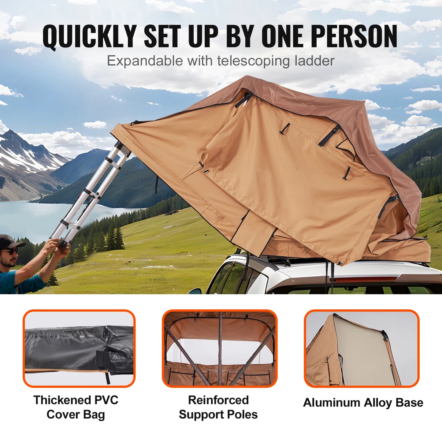 Rooftop Hardshell Folding Tent with Telescopic Ladder
