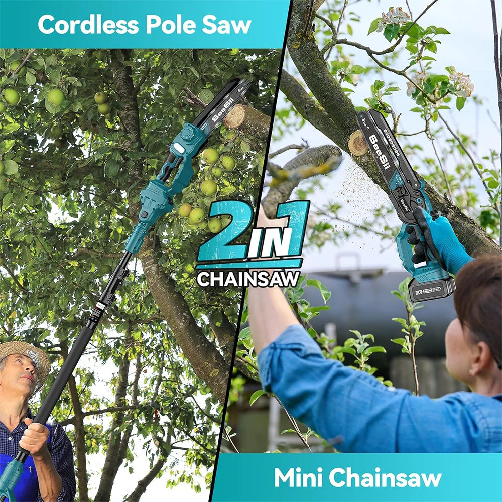 2-in-1 Cordless 8'' Electric Chainsaw with 3M Extension