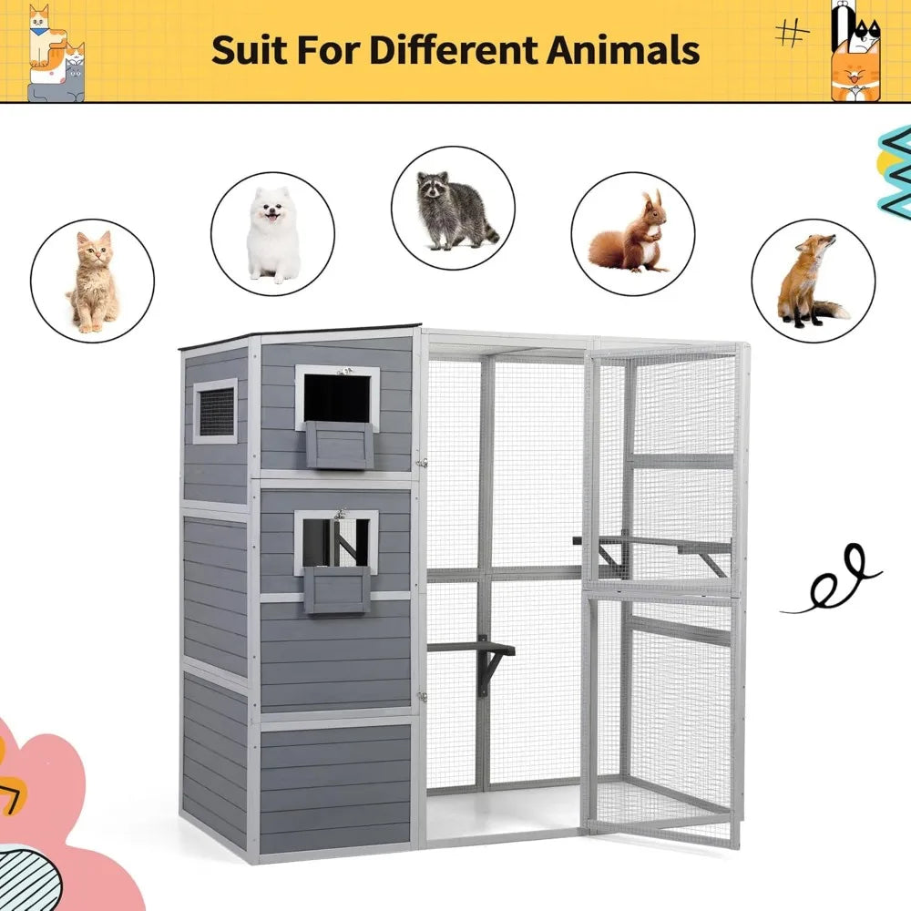 Outdoor Enclosure, 4-Tier Catio with Weatherproof Roof