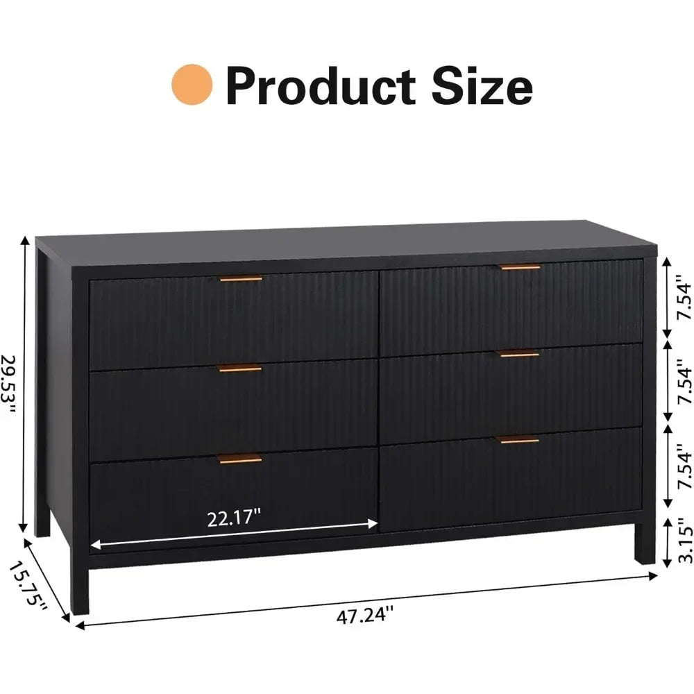 Fluted 6 Drawer Double Dresser