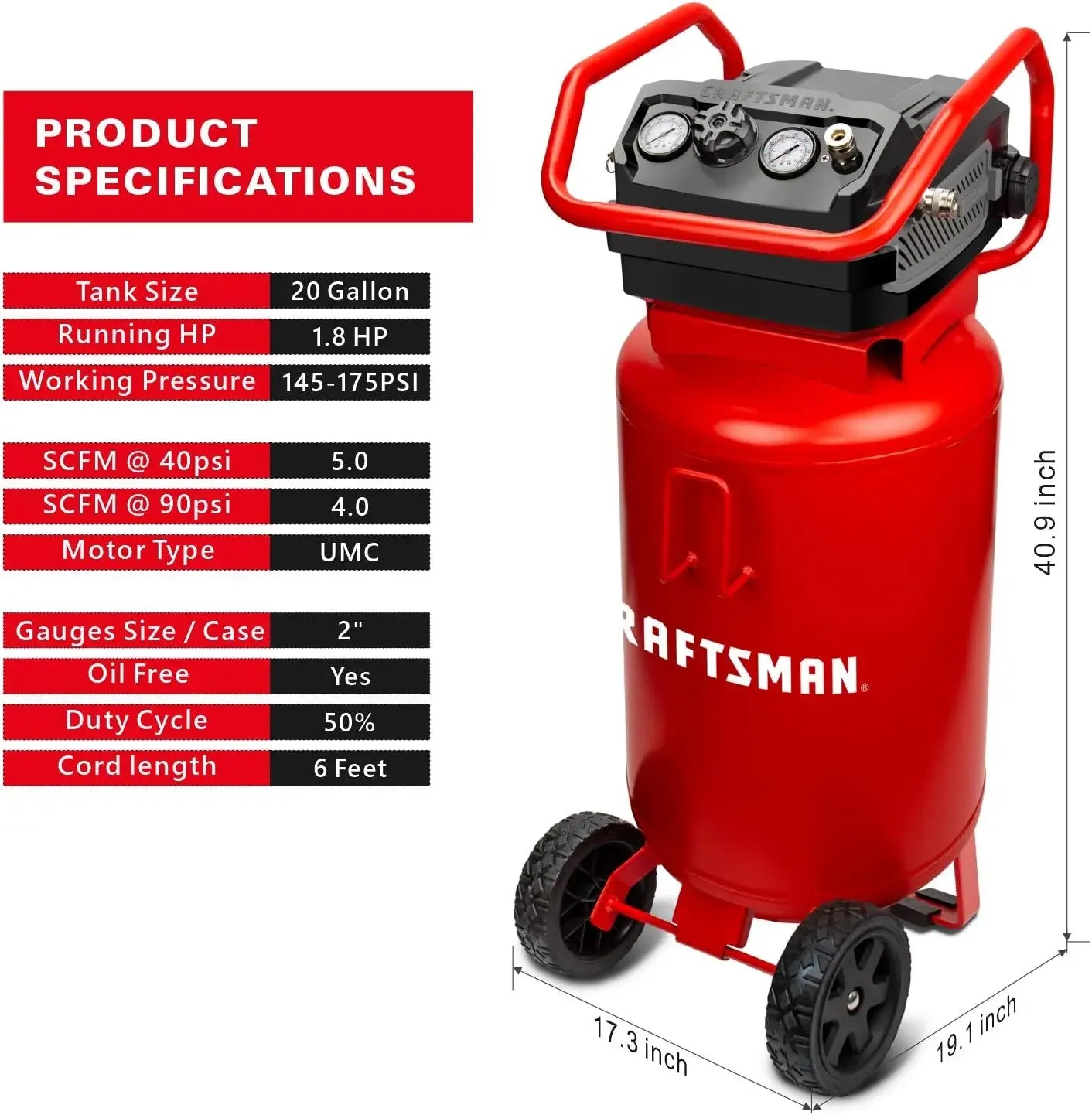 Air Compressor, 20 Gallon