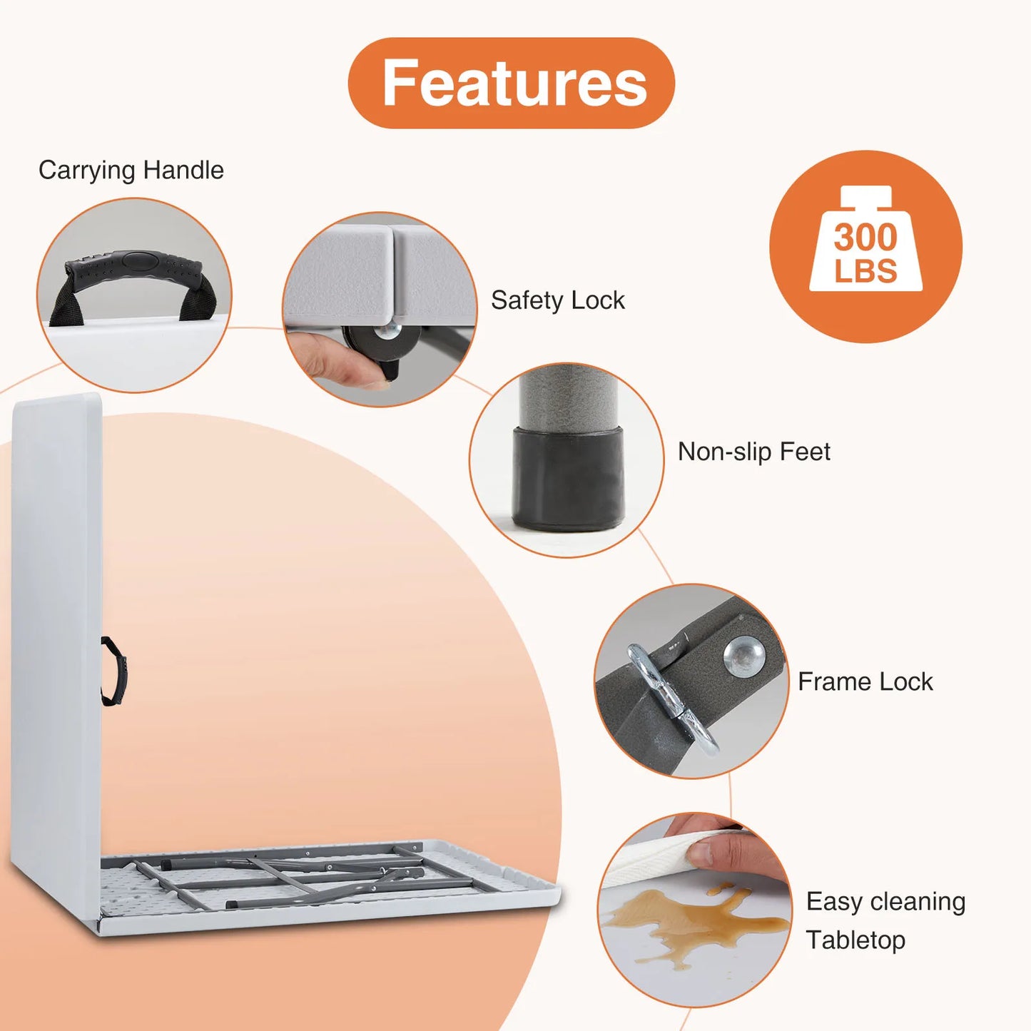 Portable Folding Table with Carrying Handle