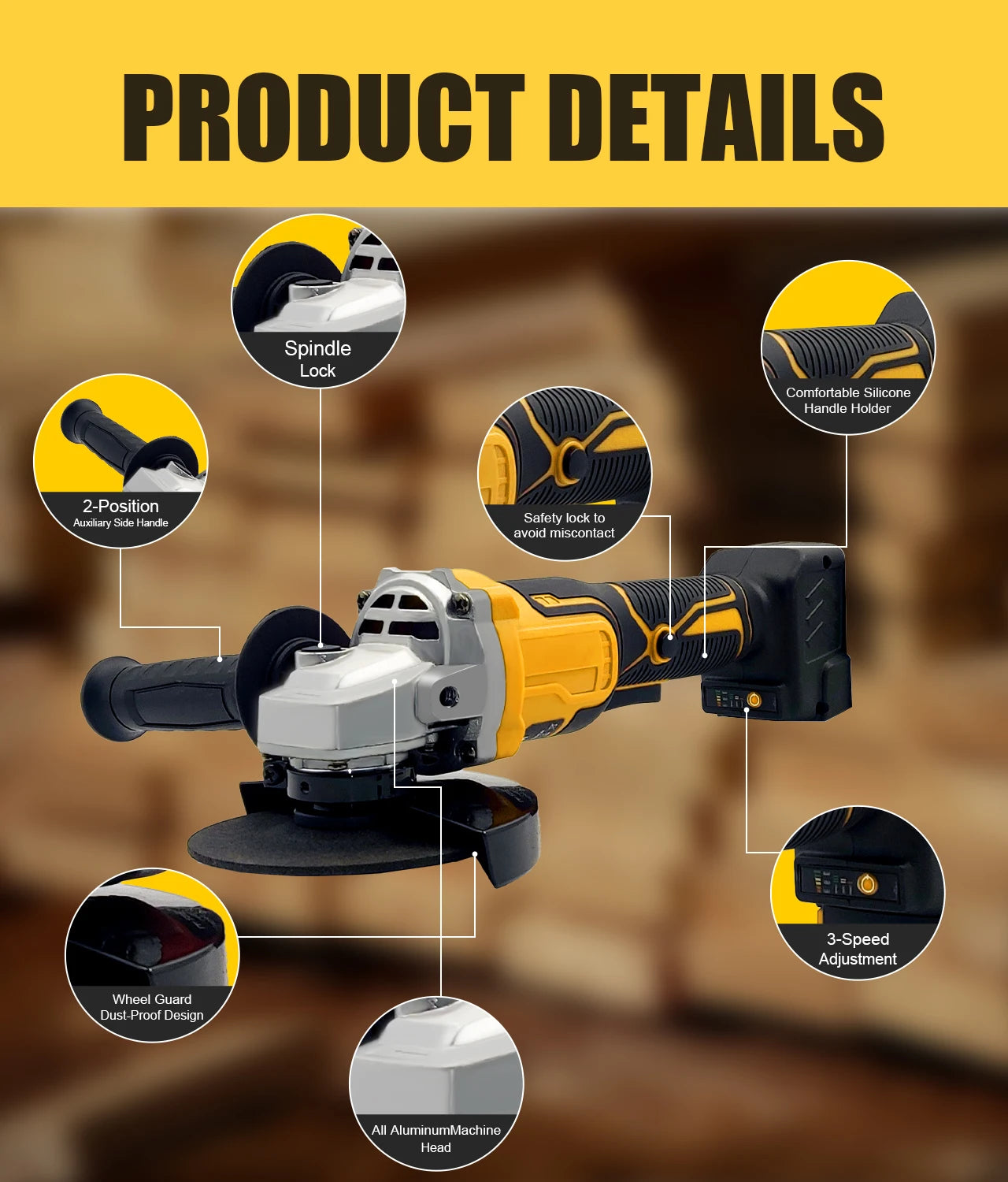 Brushless Cordless Angle Grinder ( No Battery)