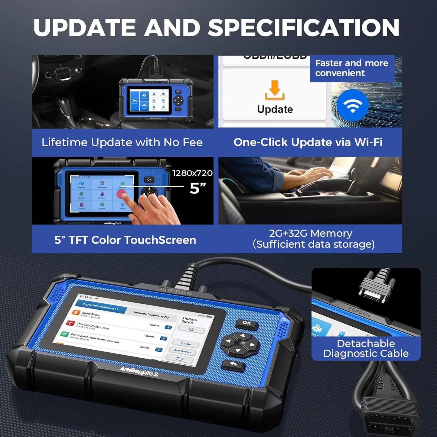 OBD2 Scanner Car Diagnostic Tool ABS SRS TPMS / Reset Functions