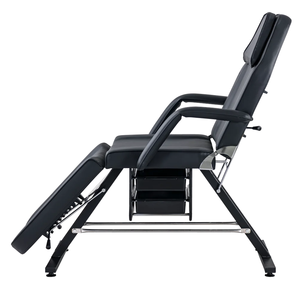 Massage Salon Tattoo Chair with Two Trays Esthetician Bed with Hydraulic Stool,Multi-Purpose 3-Section Facial Bed Table, Adjustable Beauty Barber Spa Beauty Equipment, Black