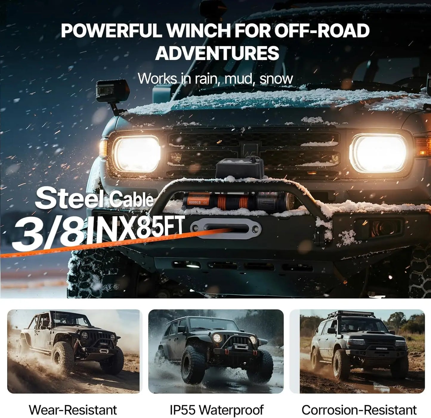 Electric Winch,13,500 lb,12V DC
