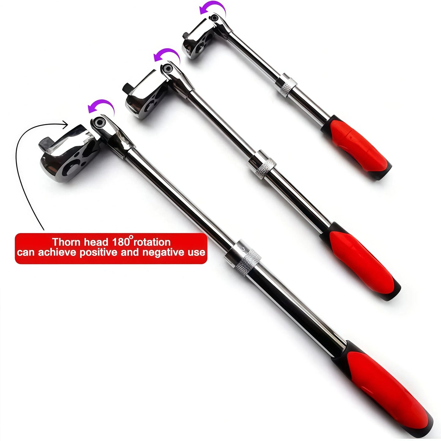 Ratchet Wrench Set - 72 Teeth, Telescopic Handle 1/2, 3/8, 1/4 Inch