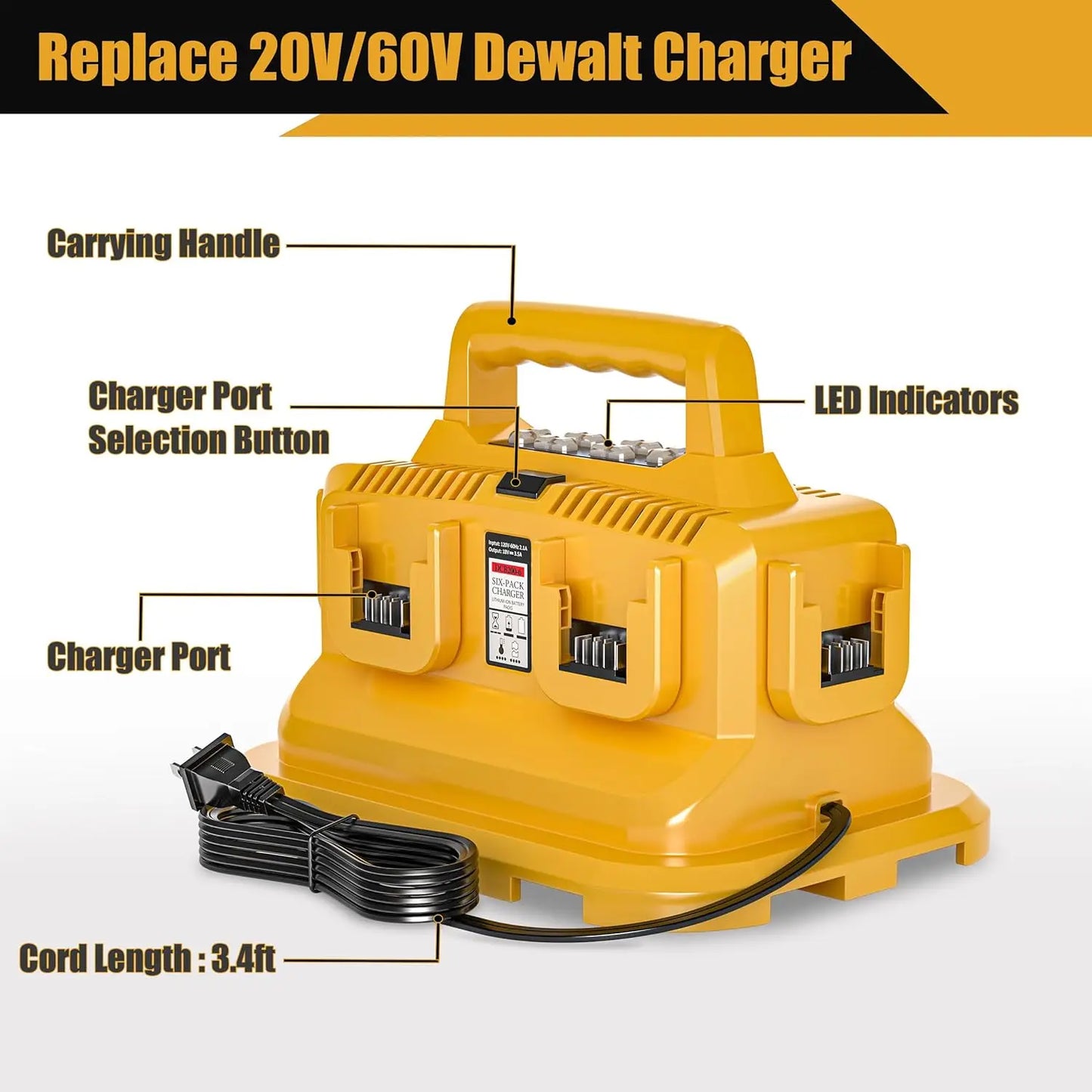 6-Ports for Dewalt Battery Charger, 20V/60Vr,Compatible with DCB200,DCB203,DCB204