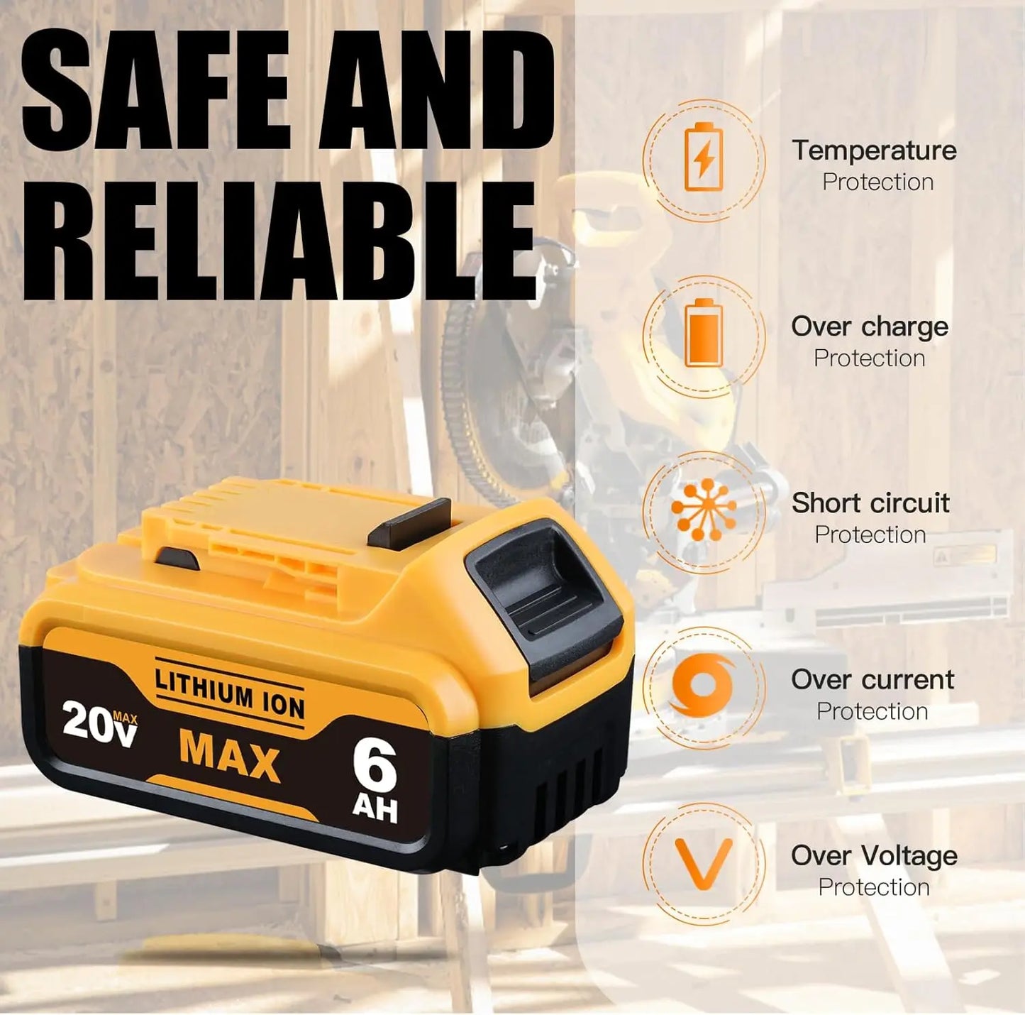 20V MAX Battery and Charger replacement for DeWalt Battery