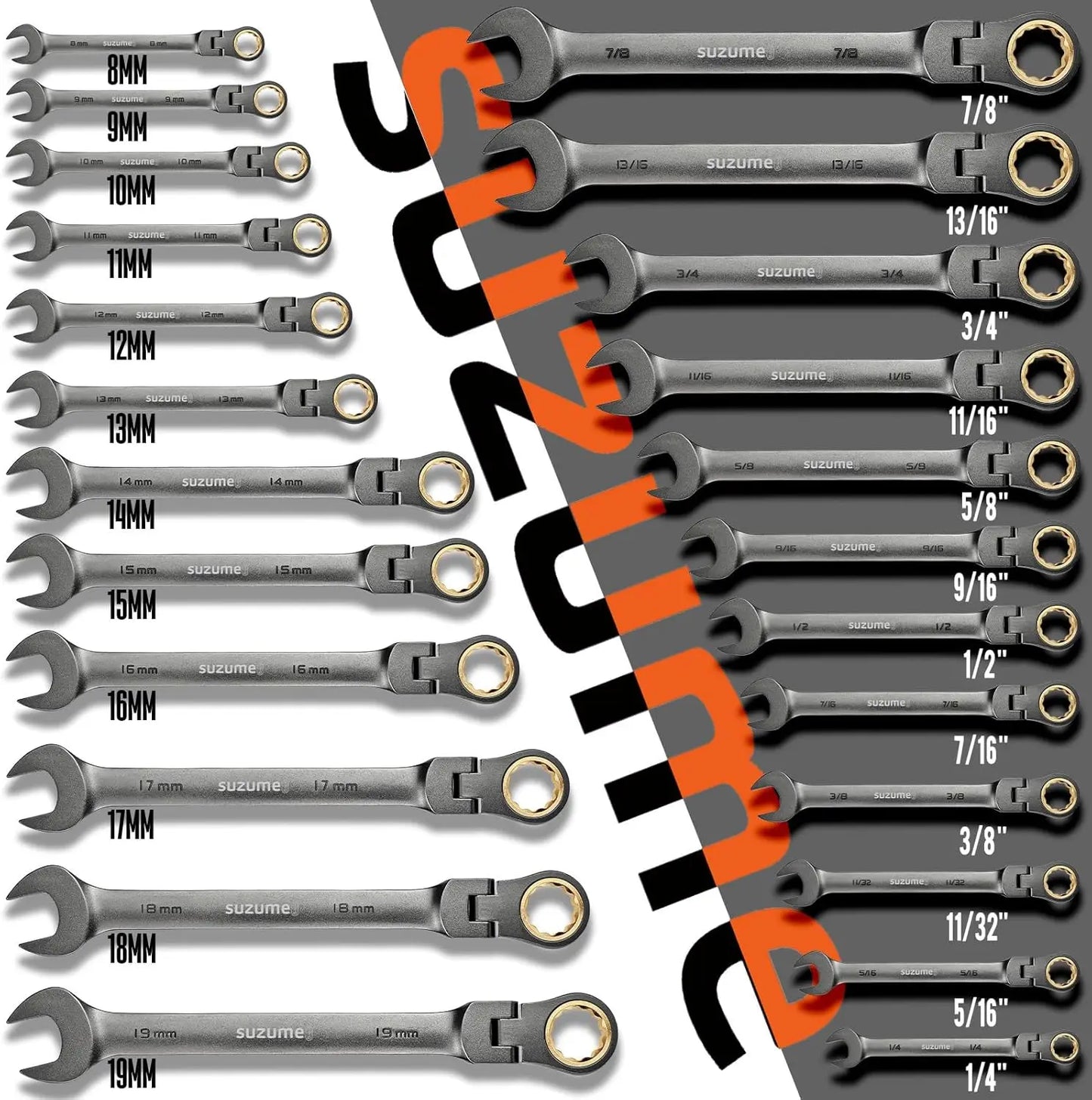24-Piece Metric & SAE Flex Head Ratcheting Wrench Set