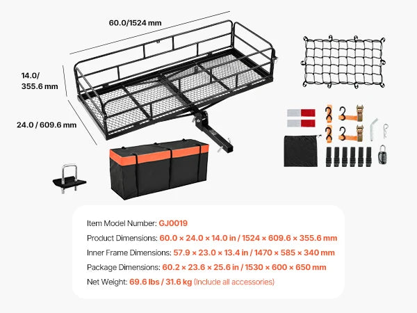 500 lbs Capacity Hitch Cargo Carrier