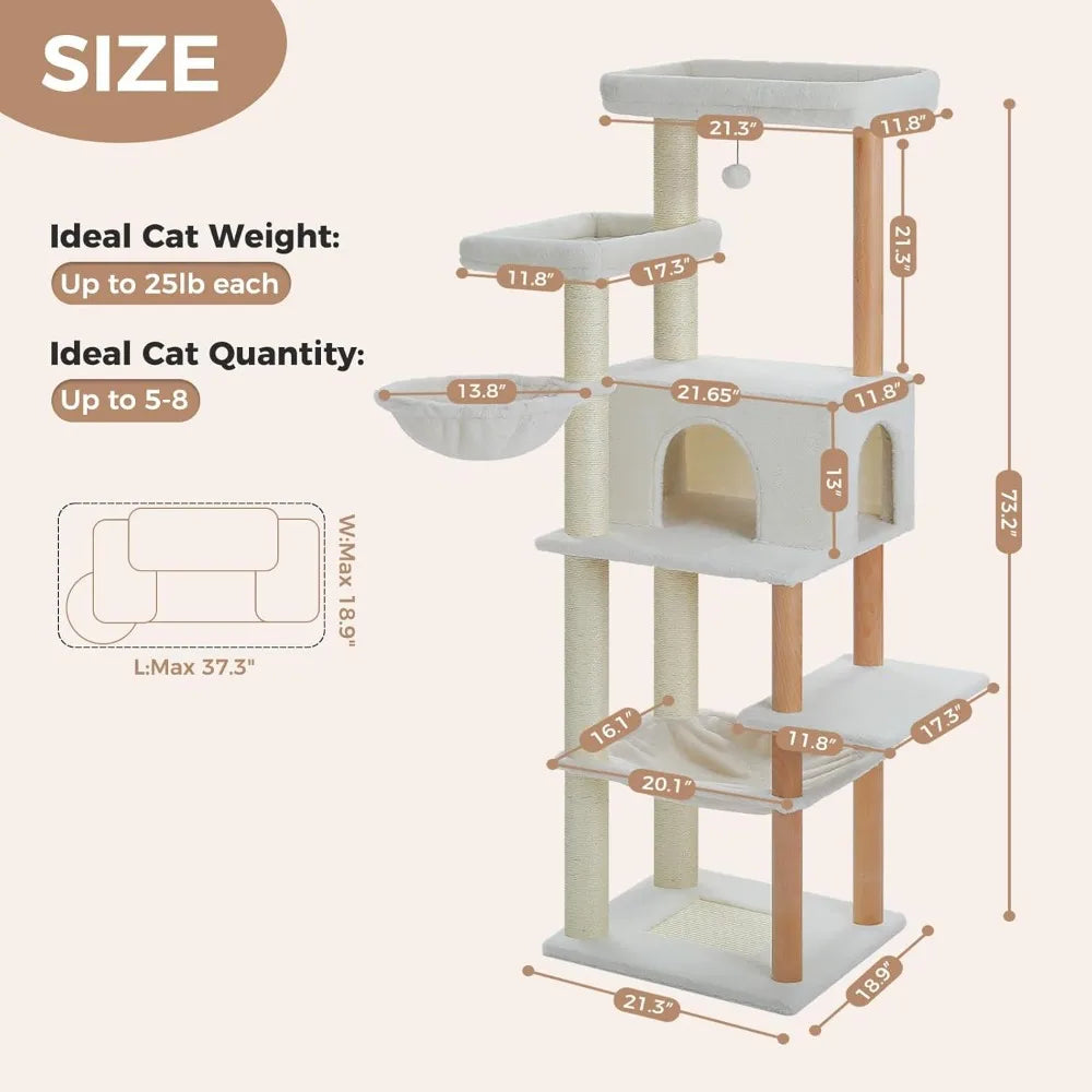 73 Inches Tall Wooden Cat Tower