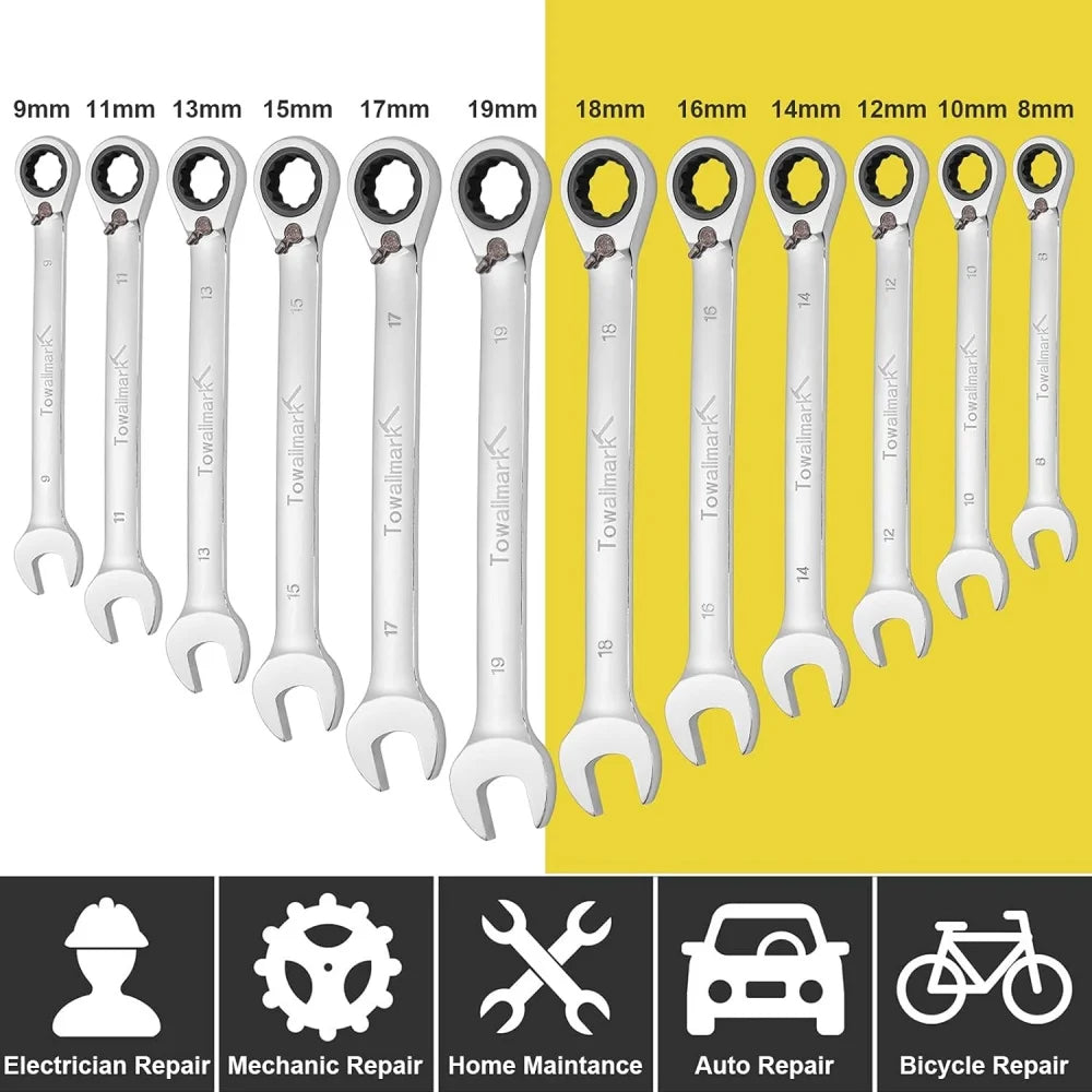 12pcs Combination Ratcheting Wrench Set, Metric