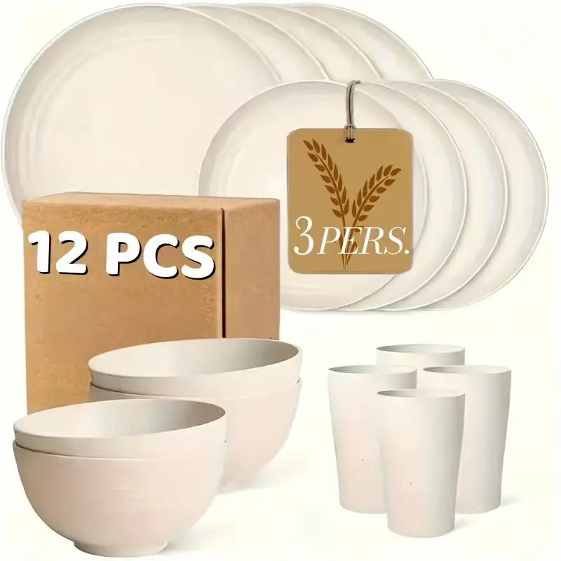 12pc Plastic Dishes For Camping, Party