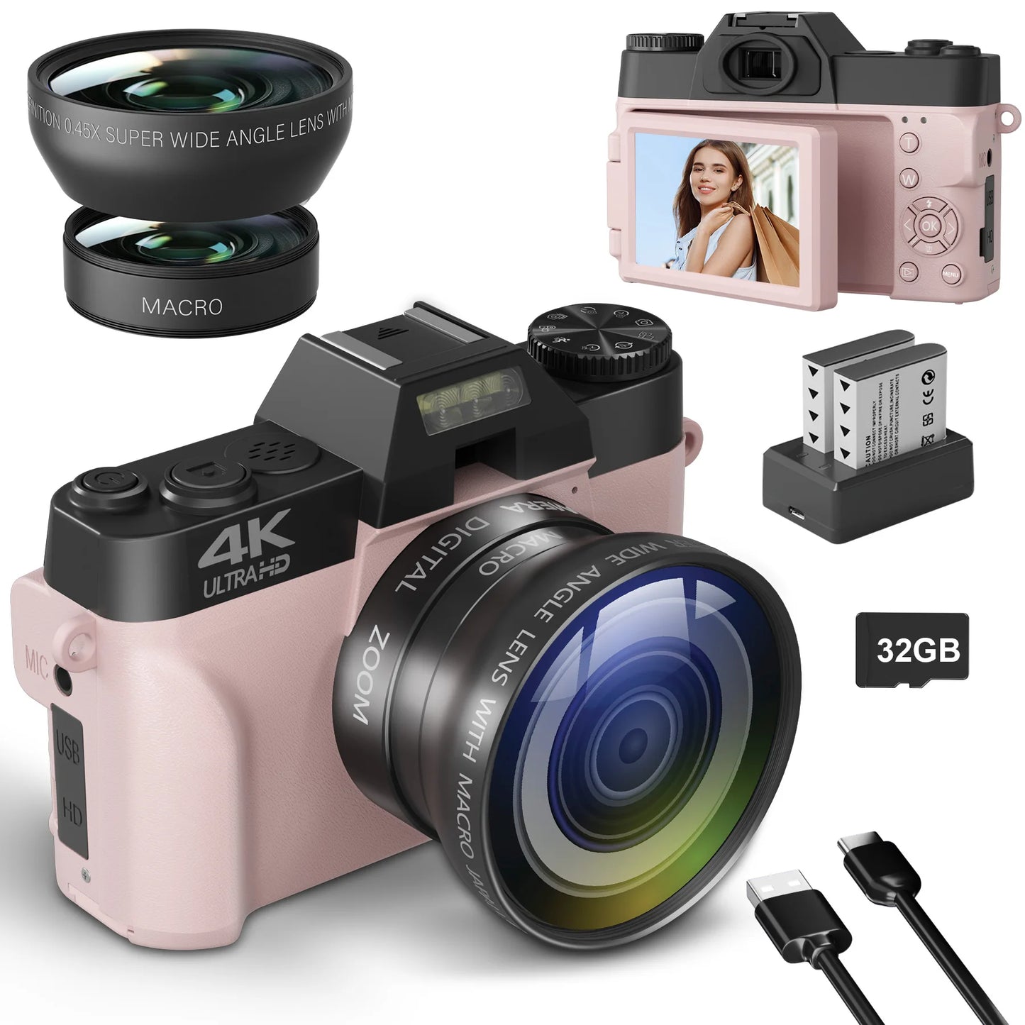 4K WIFI Webcam / Camcorder 3 Inch Flip Screen Wide Angle Lens