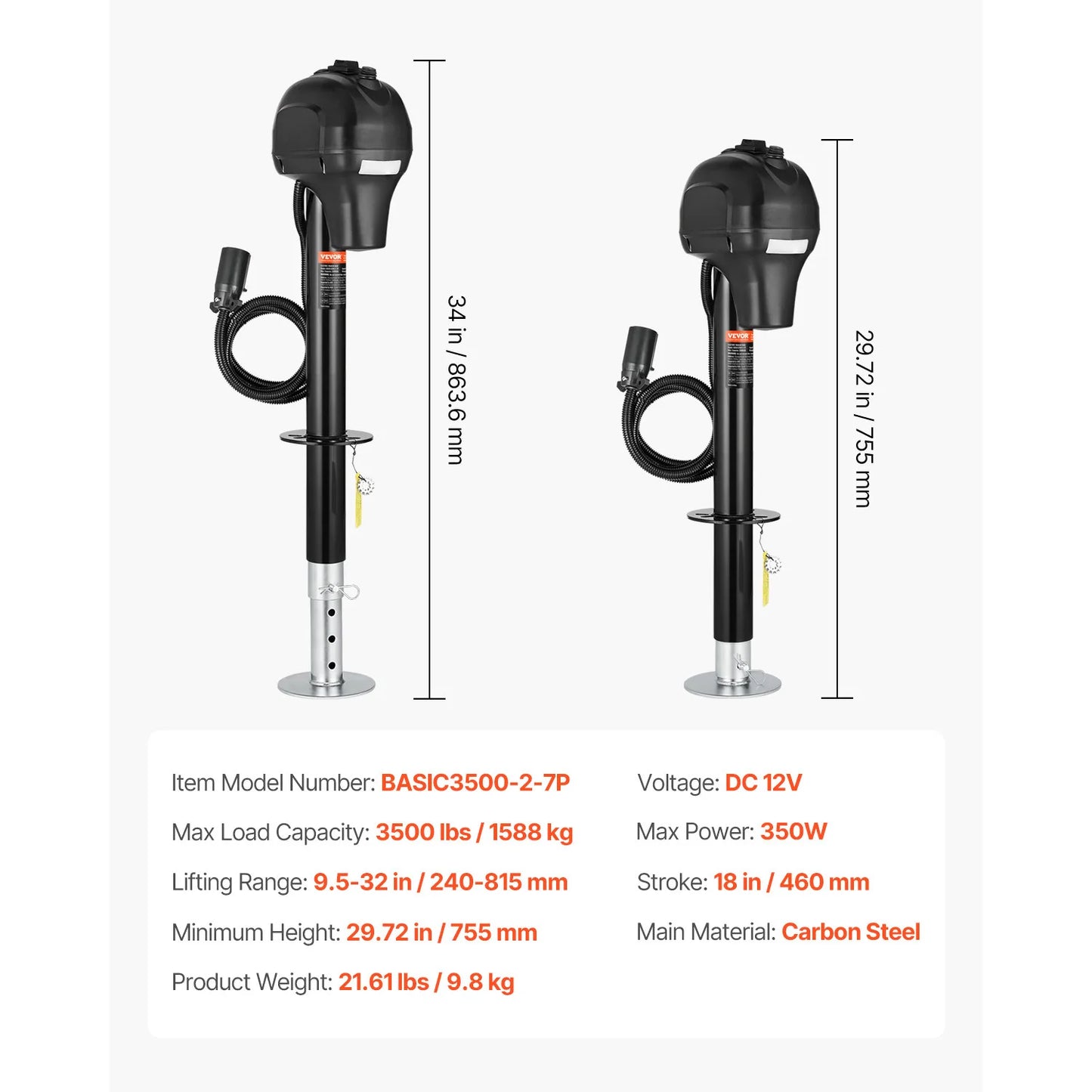 3500/5000Lbs Electric Trailer Jack