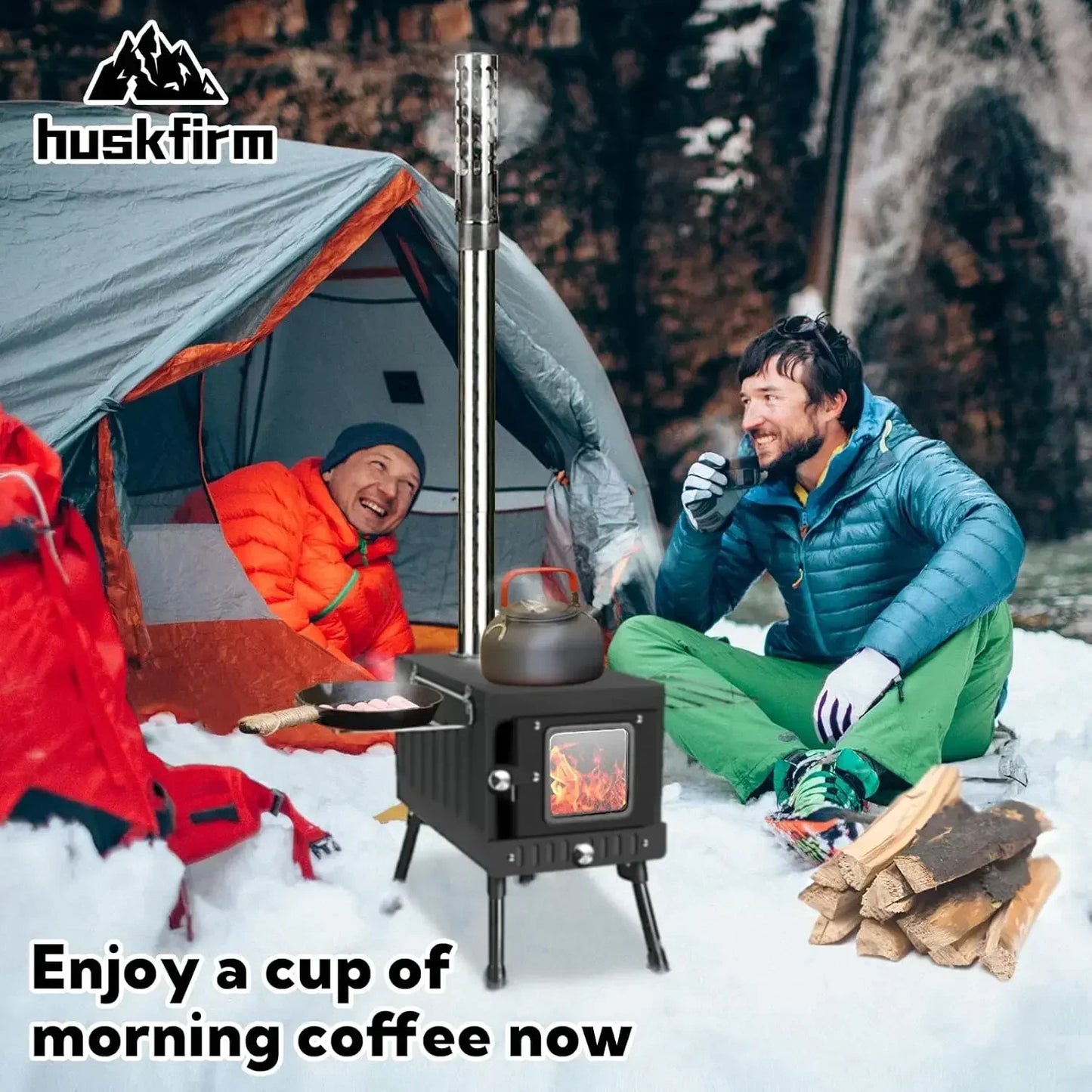 Portable Folding Wood Burning Camping Stove - Includes Chimney Pipes and Spark Arrestor