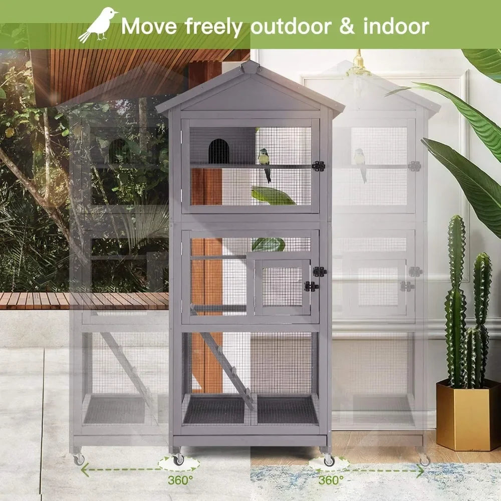 Wooden Large Bird Cage on Wheels