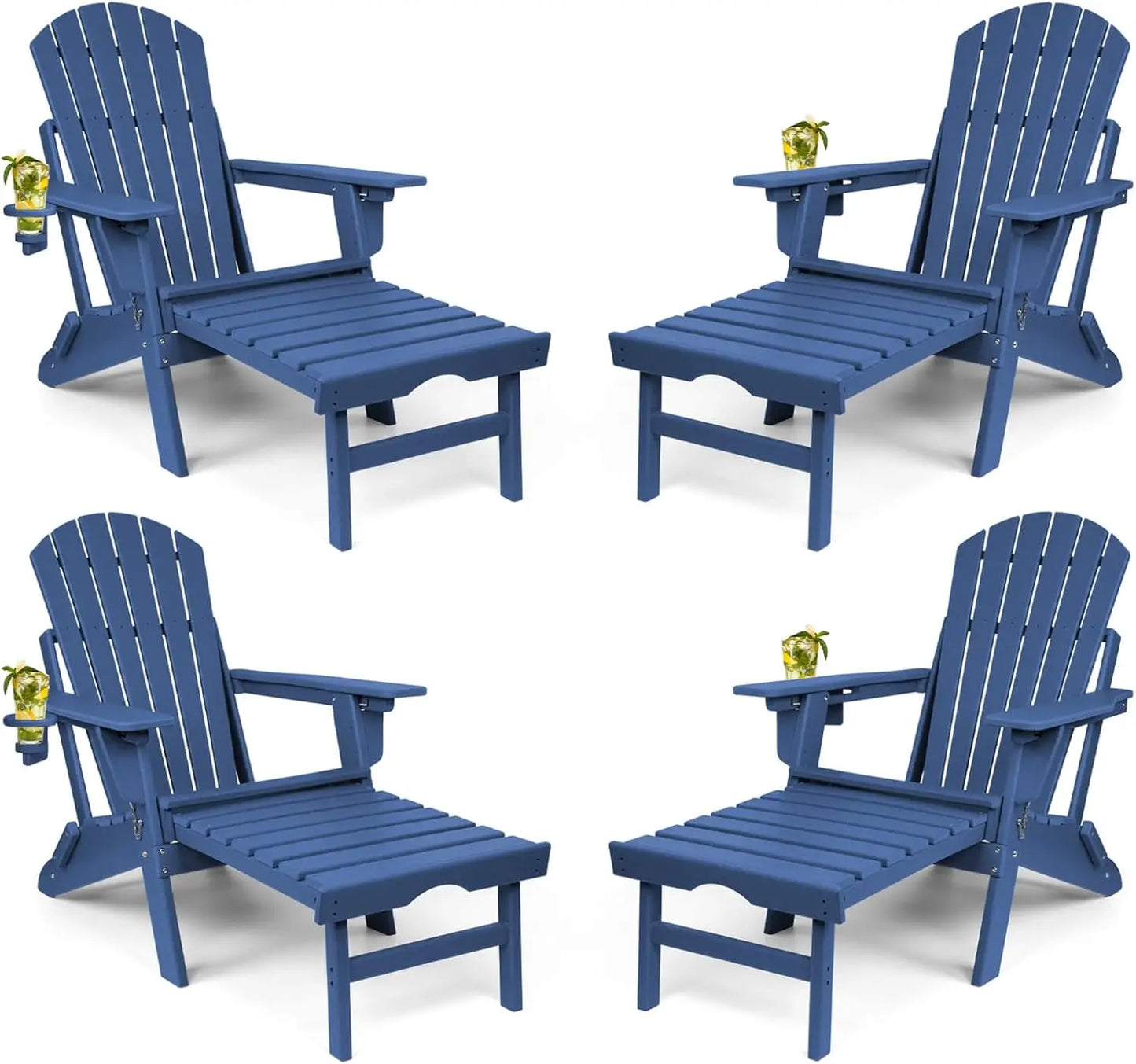 Folding Adirondack Chairs Set of 2 with Retractable Ottoman