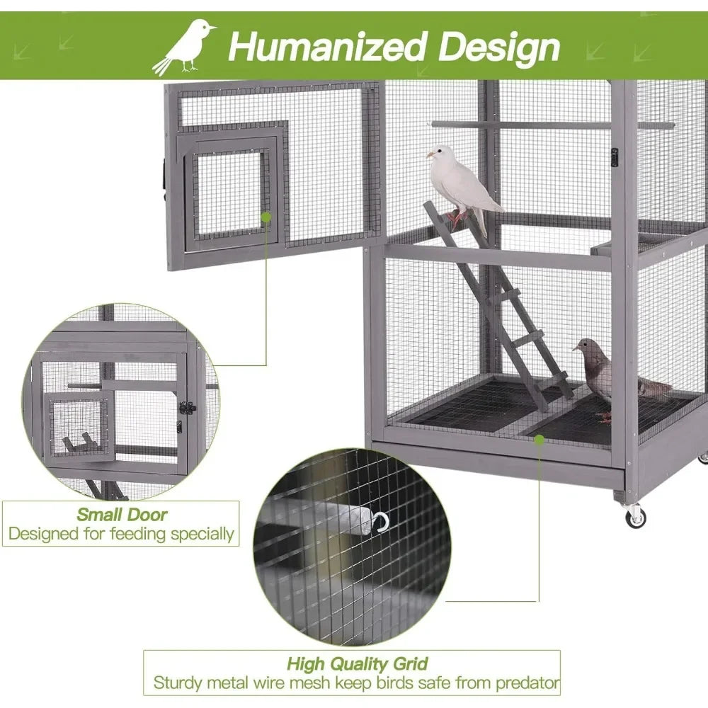 Wooden Large Bird Cage on Wheels