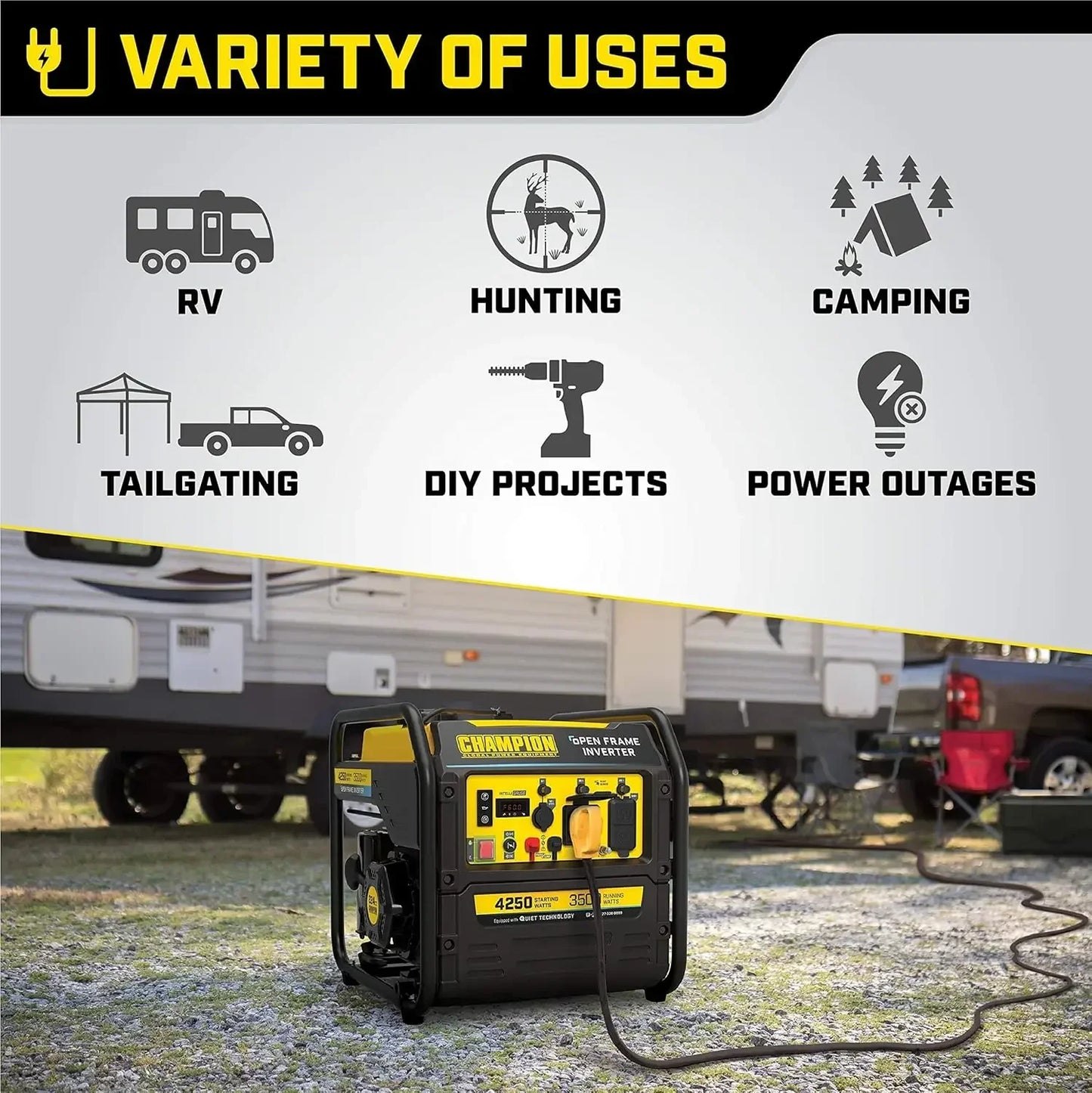 4250-Watt RV Ready Portable Open Frame Inverter Generator