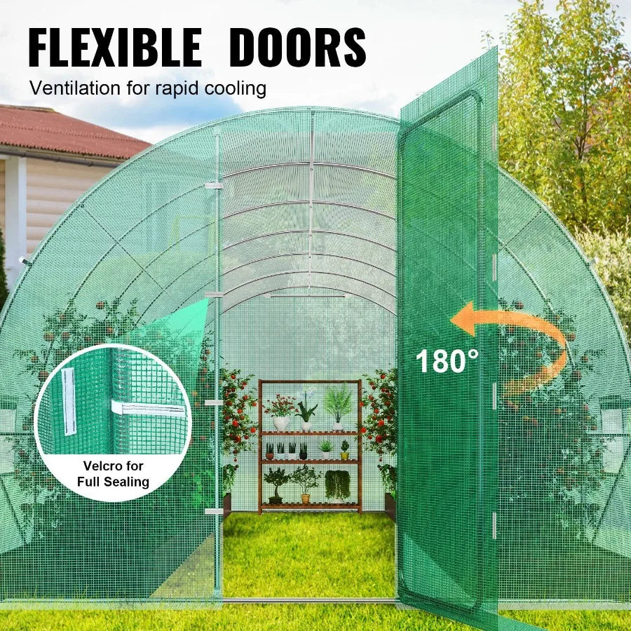 Walkin Tunnel Greenhouse 27.38x9.5x7.38ft Galvanized Frame PE Cover Green