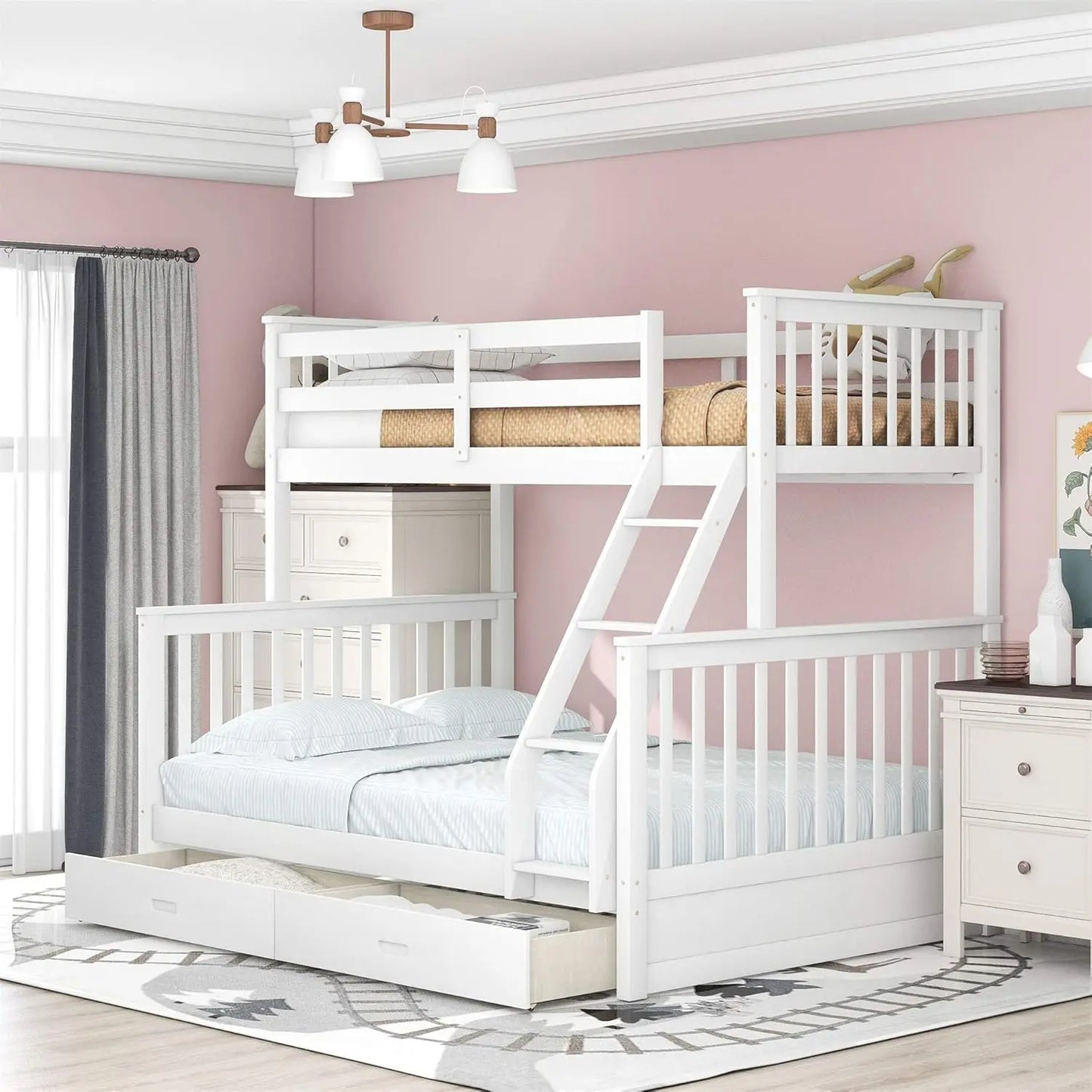 Twin Over Full Bunk Bed with Drawers and Ladder
