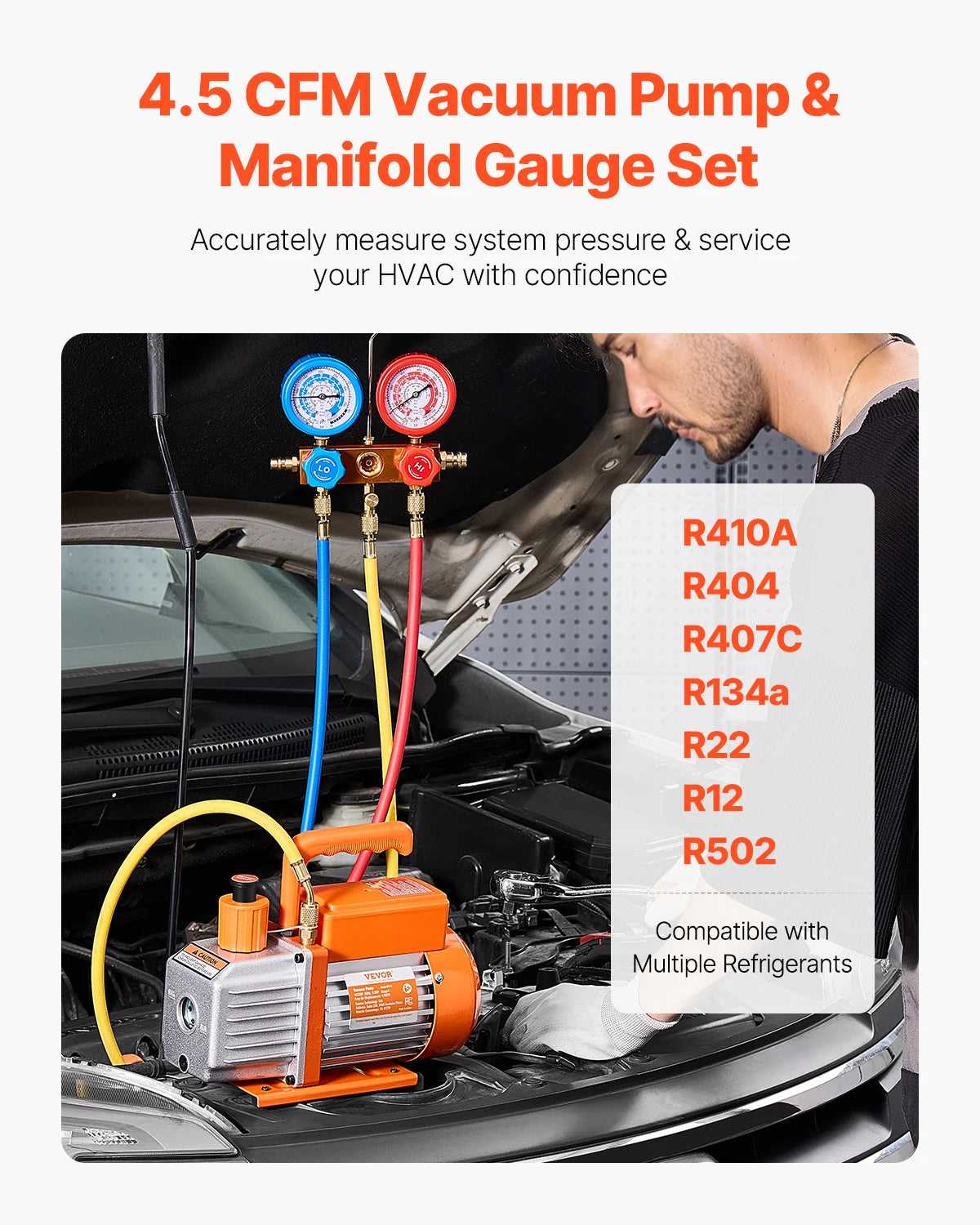 4.5 CFM AC Vacuum Pump and Gauge Set