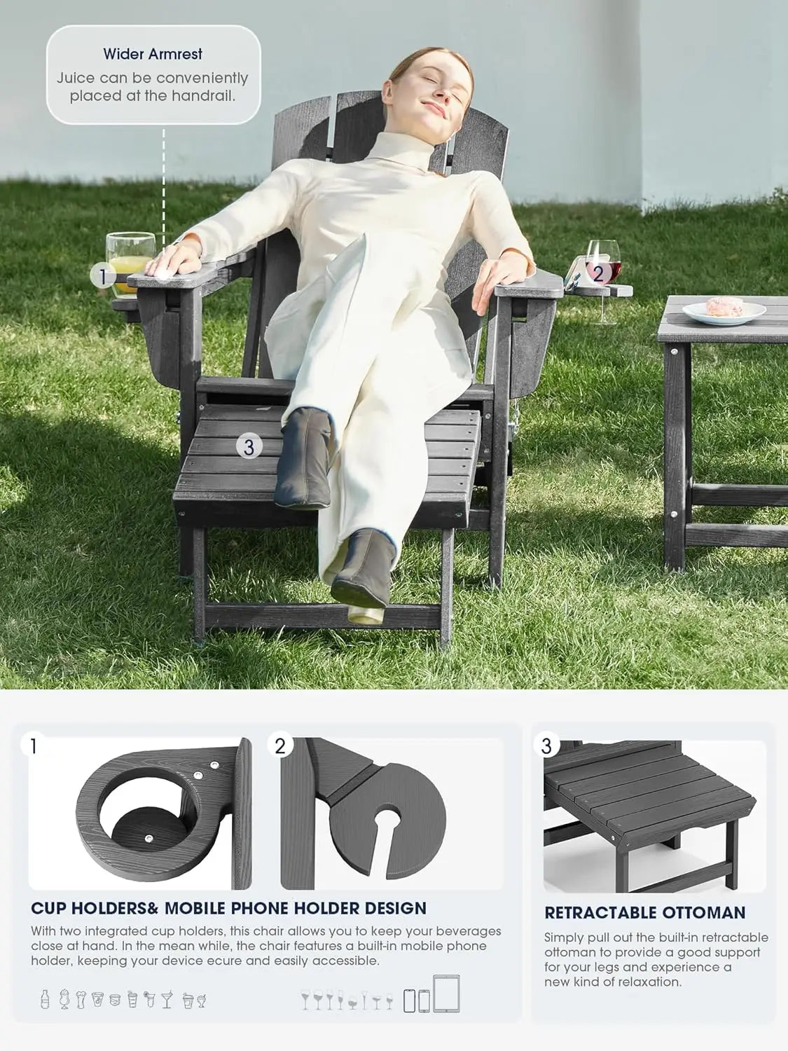 Adjustable Adirondack Chair with Retractable Ottoman