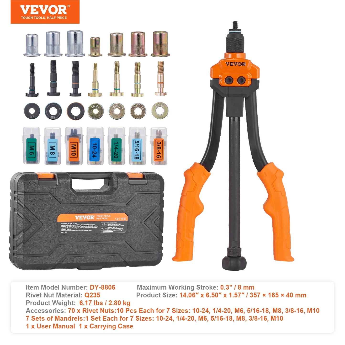 14" 16" Rivet Tool Kit with Metric and SAE Mandrels